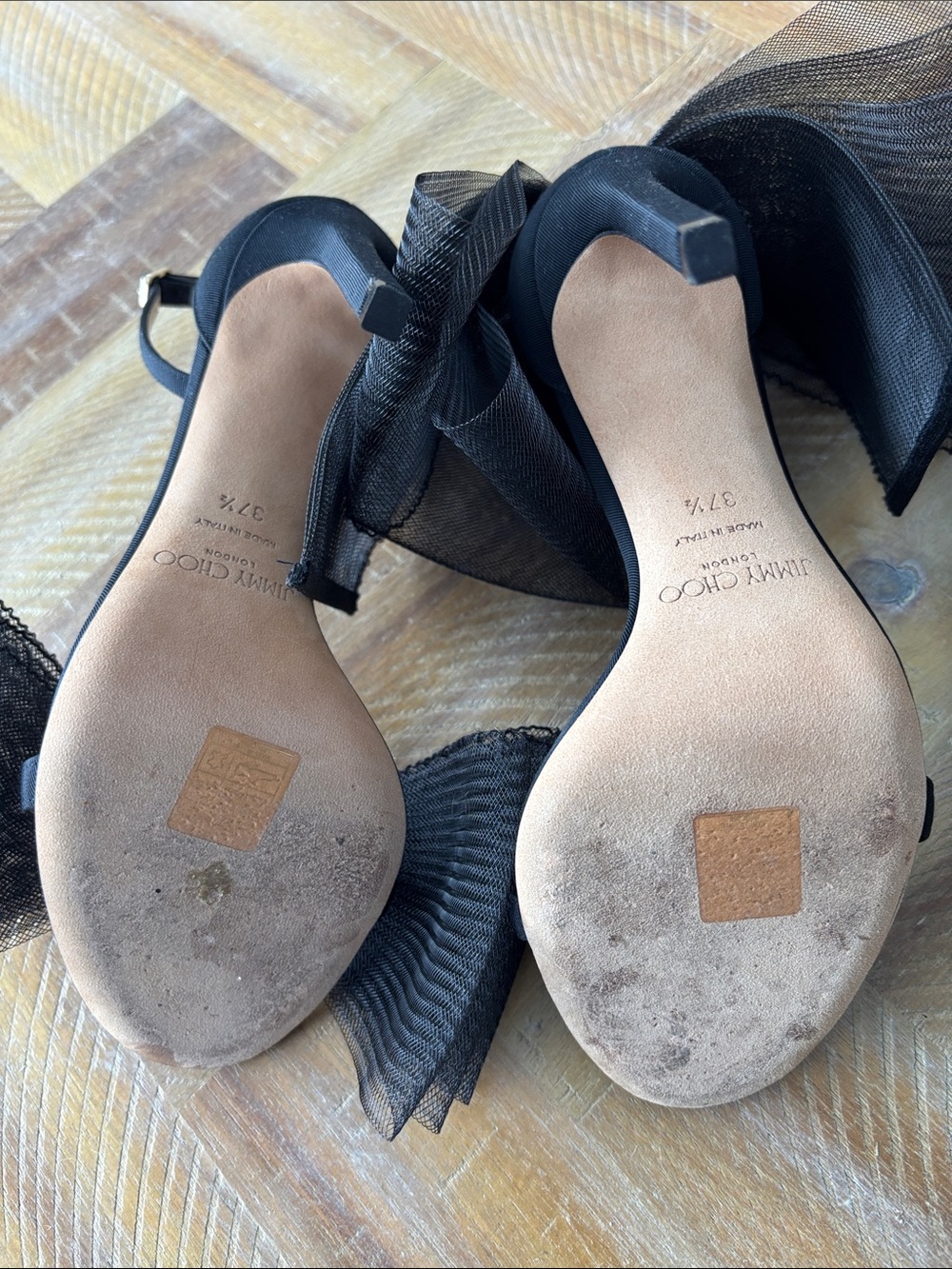 Jimmy Choo Black Tulle Bow Ankle-Strap Heels - Picture 4 of 6